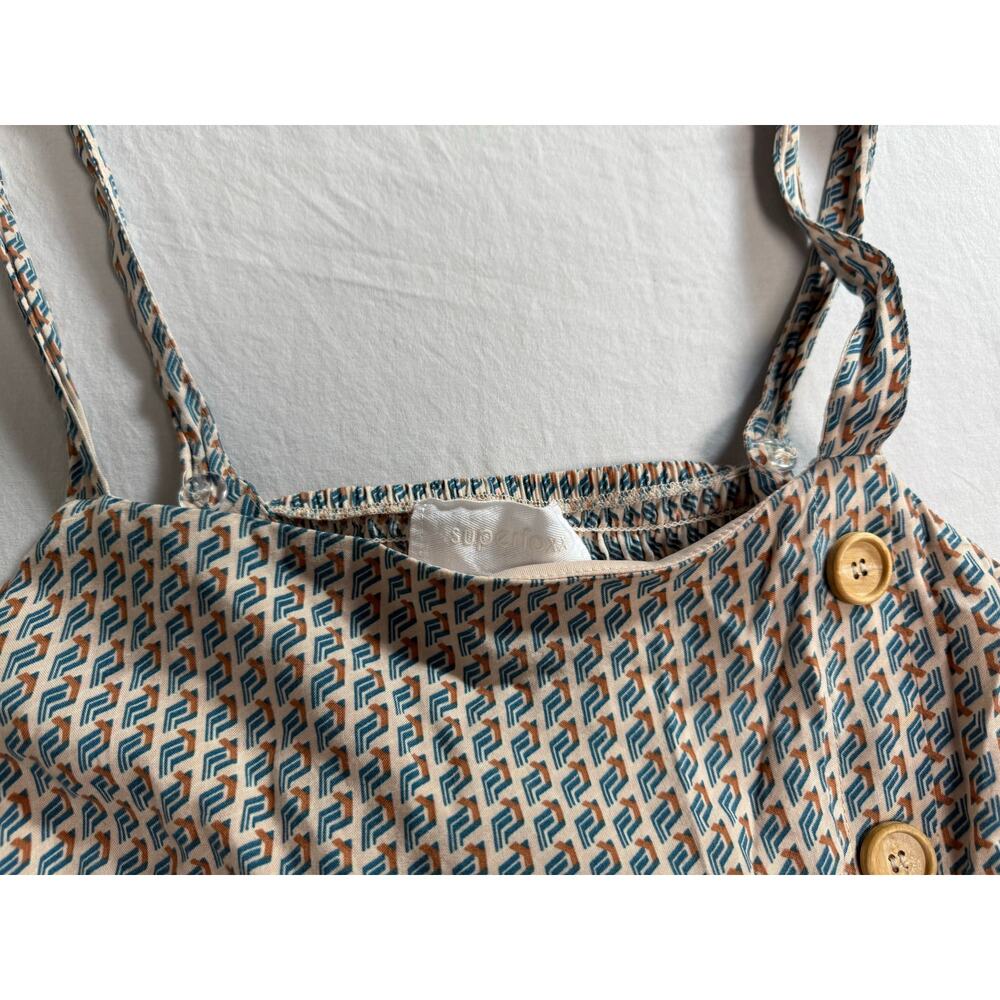 Superfoxx Square Neck Midi Dress Blue Tan Boho Size LARGE Geometric Print - Picture 4 of 14